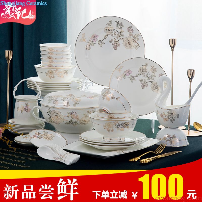 The dishes suit jingdezhen household bone porcelain tableware suit Chinese dishes dishes suit contracted European tableware bowls