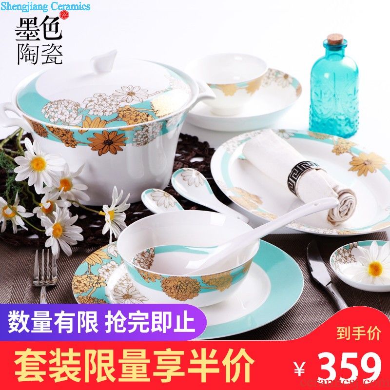 inky Jingdezhen famille rose porcelain household ceramics high rice bowls tableware suit for your job Flower is