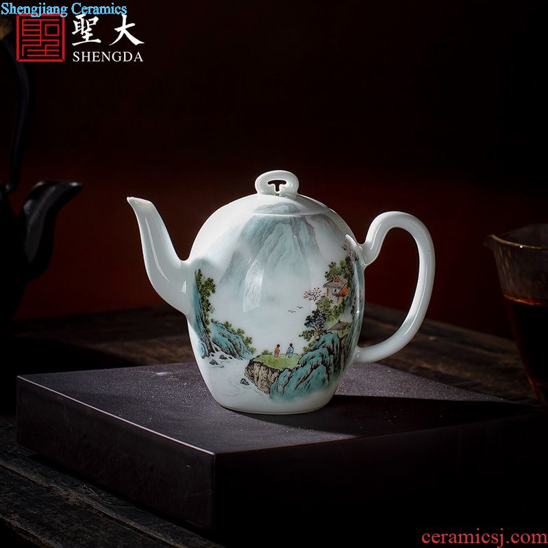 Holy big ceramic kung fu tea set eight head of a complete set of jingdezhen blue and white color bucket antique hand-painted figure set of tureen household