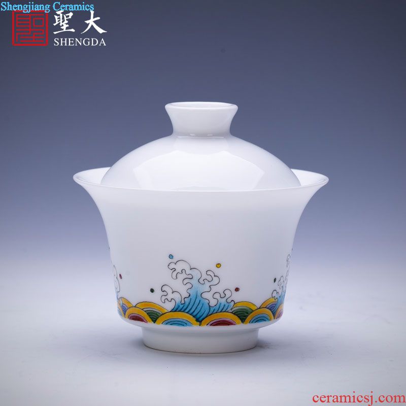 Holy big ceramic kung fu masters cup hand-painted porcelain cups double lion moire sample tea cup all hand of jingdezhen tea service