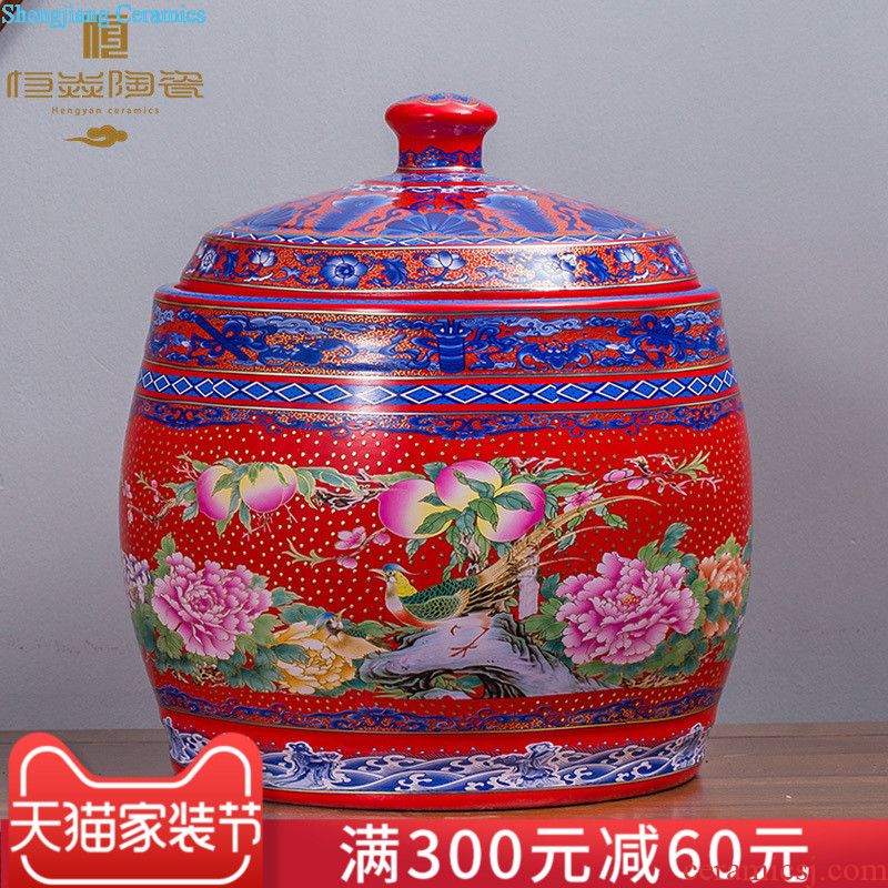 Jingdezhen ceramics with cover barrel ricer box tea oil cylinder jars at the end of the cylinder tank receives 50 kg 100 jins 30 kg