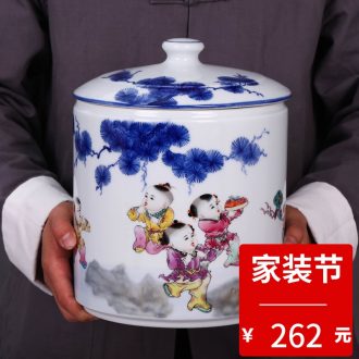 Jingdezhen ceramic tea pot wake receives pu 'er tea cake tin box household seal pot