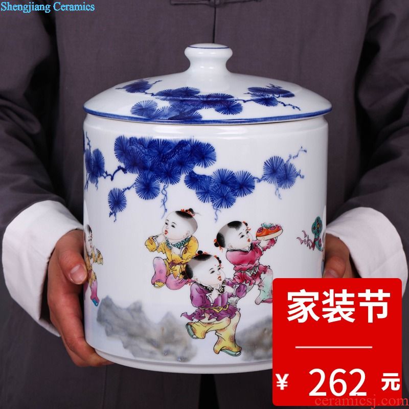 Jingdezhen ceramic tea pot wake receives pu 'er tea cake tin box household seal pot