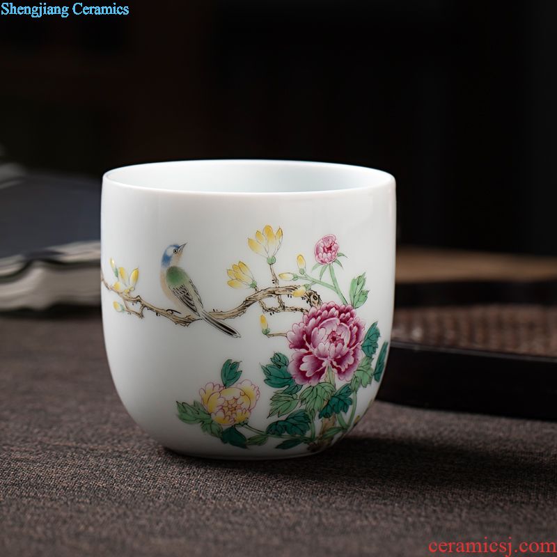 Jingdezhen ceramic hand-painted had four suits teacup pastel sample tea cup individual cup heavy kung fu tea set