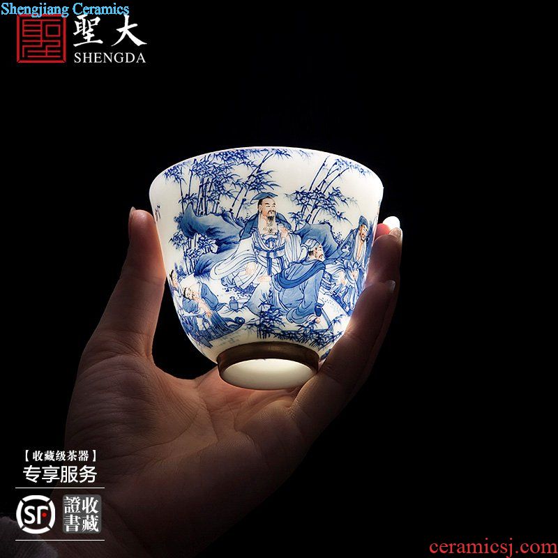 Sample tea cup individual cup of jingdezhen ceramic color hand-painted porcelain dou "four love figure" set of kung fu tea cups of hand