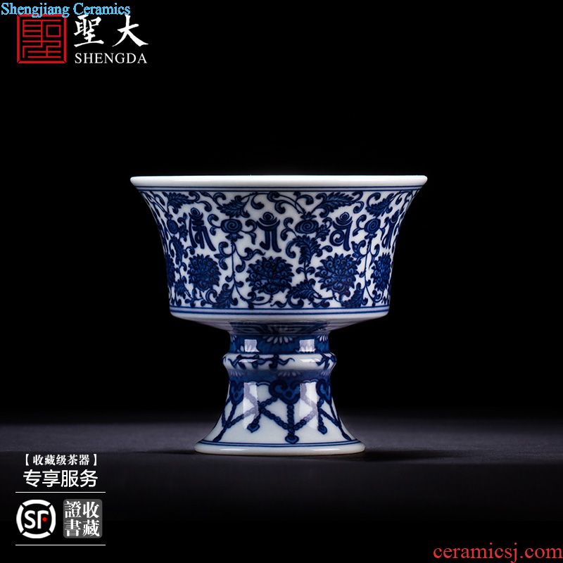Santa teacups hand-painted ceramic kungfu antique grain sample tea cup masters cup pure manual jingdezhen blue and white porcelain tea set
