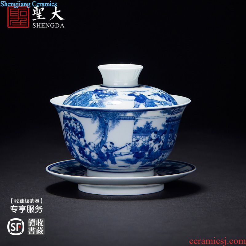 St large ceramic three tureen tea cups small hand-painted tureen all hand jingdezhen blue and white flower rock tea tea set