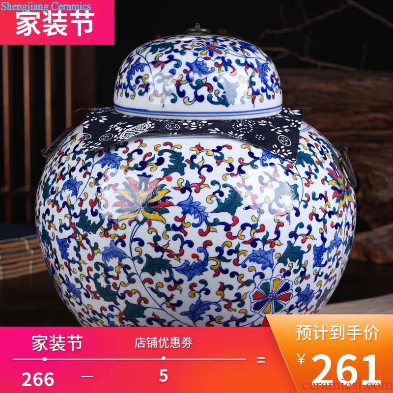 Jingdezhen ceramic hand-painted blue and white porcelain tea pot large household seal tank general storage tank receives