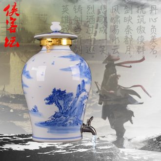 10 jins hand-painted decorative landscape wine bottle collection bottle blue and white porcelain jar with seal of jingdezhen ceramics