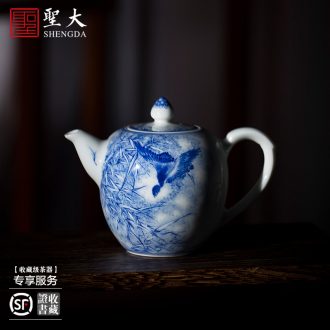 Holy big teapot hand-painted ceramic kung fu king of blue and white porcelain imitation figure teapot step having birds all hand of jingdezhen tea service