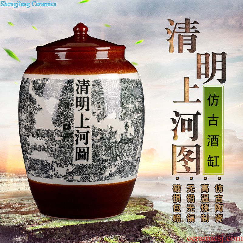 Jingdezhen ceramic it 30 jins 50 jins of blue and white porcelain jars 10 jins 20 jins bubble wine liquor jar with leader