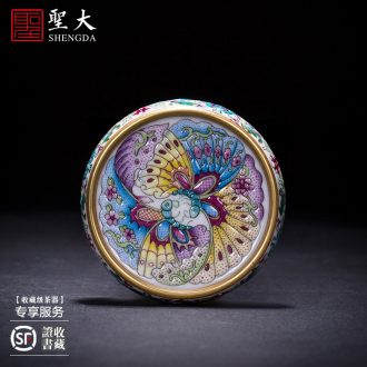 The big four omen inkpad box of jingdezhen ceramic yellow colored enamel bound to branch flowers butterfly tattoo ink pad