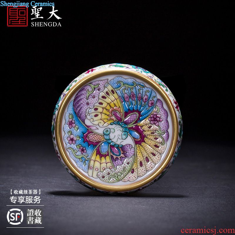 The big four omen inkpad box of jingdezhen ceramic yellow colored enamel bound to branch flowers butterfly tattoo ink pad