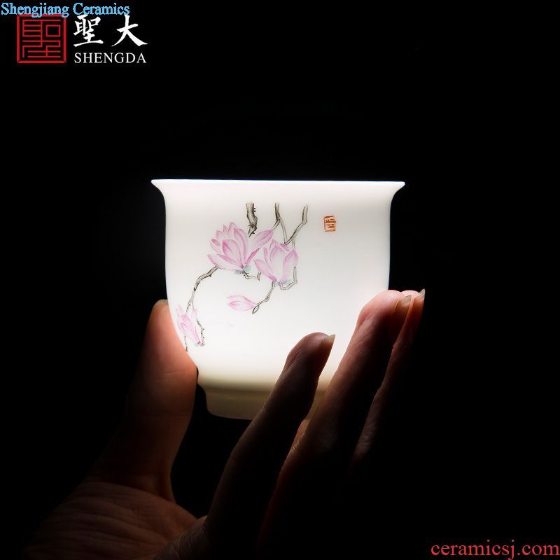 Holy big cup sample tea cup hand-painted ceramic kungfu pastel lad spring square cup all hand of jingdezhen tea service