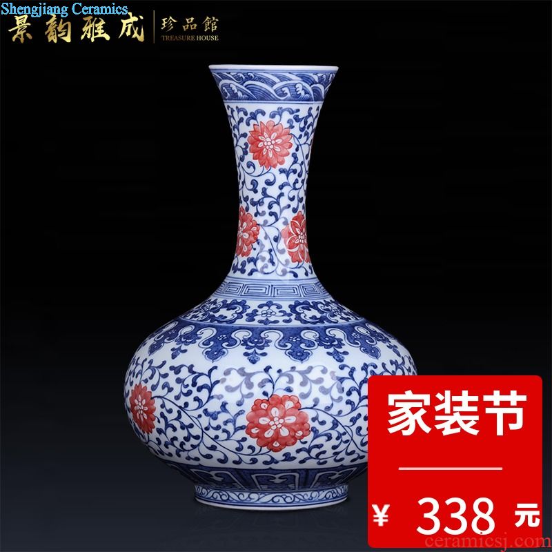Jingdezhen ceramics large shadow green tea canister bread seven general sealing medium household manually restoring ancient ways