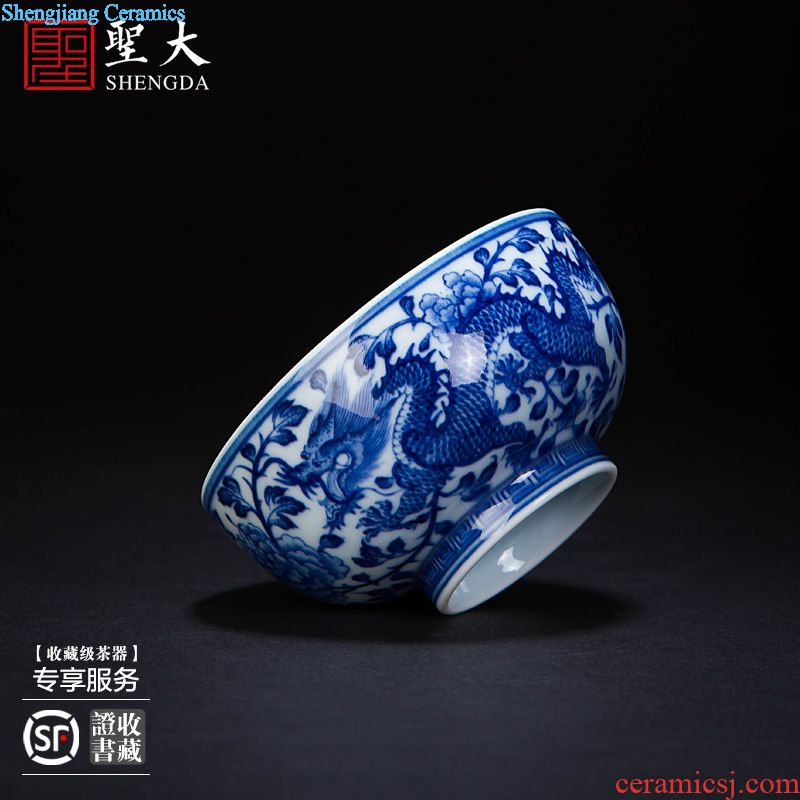 Santa teacups hand-painted ceramic kungfu pastel blue treasure phase flower butterfly sample tea cup drawing manual of jingdezhen tea service