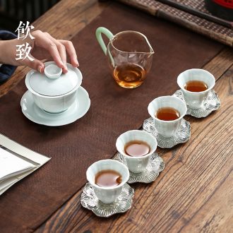 Drink to hand draw three elder brother kiln tureen large plant ash glaze teacup only prevent hot ceramic cups kung fu tea bowl