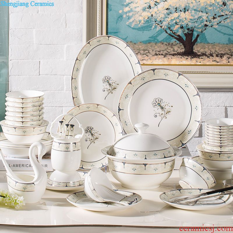 Jingdezhen blue and white porcelain glair bone porcelain tableware Chinese style of eating food dishes to eat bowl high-grade dishes suit household