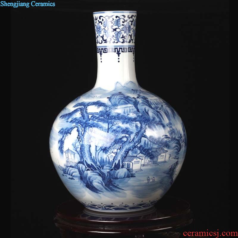 Jingdezhen blue and white dragon hand-painted five Kong Bian porous porcelain ceramic pot candles bouquet Chinese fish porcelain vase