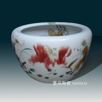 Quietly elegant of jingdezhen ceramic cylinder fish to raise the tortoise goldfish bowl lotus lotus special cylinder M a ceramic porcelain
