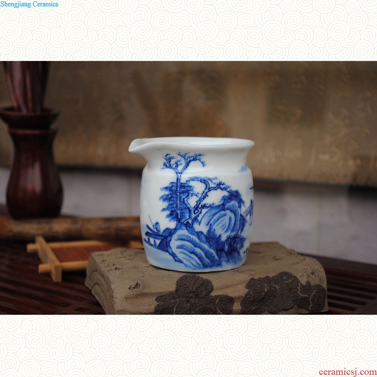 Owl kiln of archaize of jingdezhen blue and white porcelain tea set hand-painted tureen handmade ceramic cups tea bowl three cups