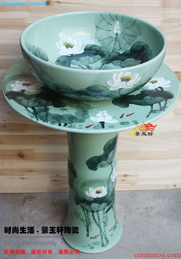 Colorful peony JingYuXuan art basin floor pillar one set basin of five ceramic face basin sink