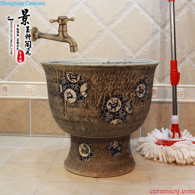 Jingdezhen ceramic mop JingYuXuan blue lotus pool large body art mop mop bucket basin mop pool