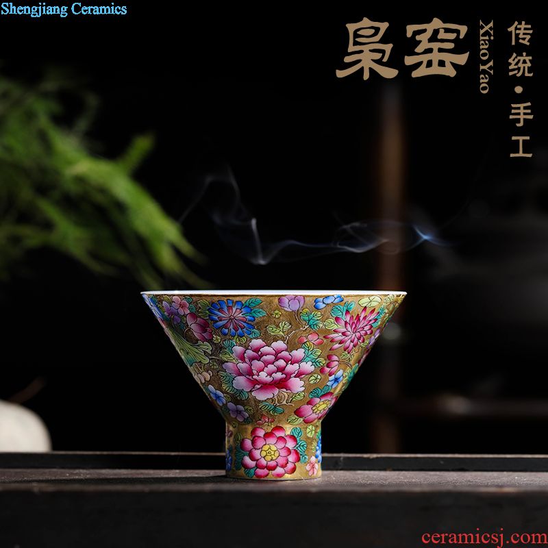 Jingdezhen ceramic powder enamel tureen hand-painted painting of flowers and kung fu tea tea cup three medium bowl to bowl the magpies