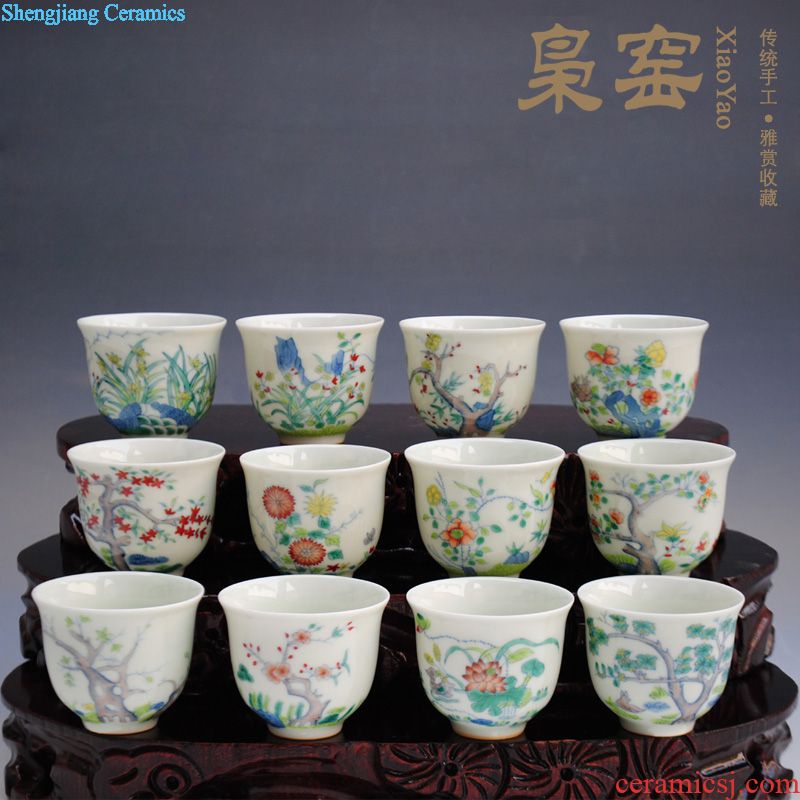 Owl kiln ceramic products all hand tea sets Pastel bowl jingdezhen hand-painted master cup single cup