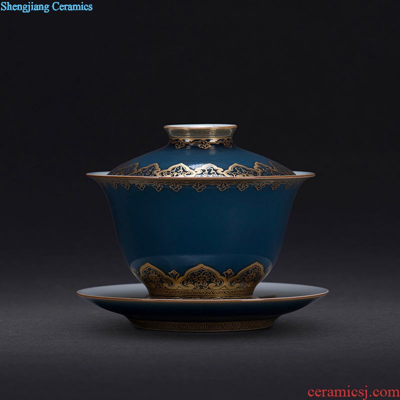 JingJun jingdezhen porcelain ji blue paint all hand three it tureen kung fu tea tea bowl