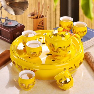 Jingdezhen colored enamel high-grade ceramic tea set domestic high-grade Chinese antique teapot teacup tea tray package