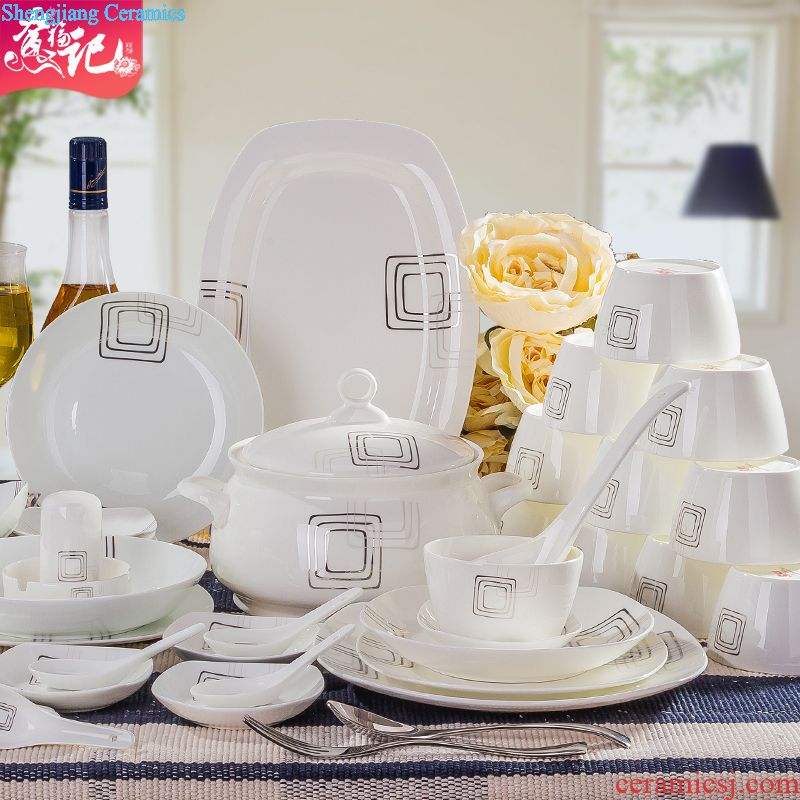 Jingdezhen tableware suit household bowls plates portfolio bowl chopsticks sets Korean rural wind roses cutlery set of dishes