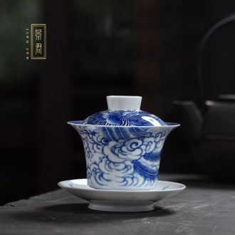 JingJun Jingdezhen ceramics Blue and white colored enamel manual all three tureen Kung fu tea bowl