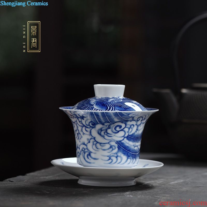 JingJun Jingdezhen ceramics Blue and white colored enamel manual all three tureen Kung fu tea bowl