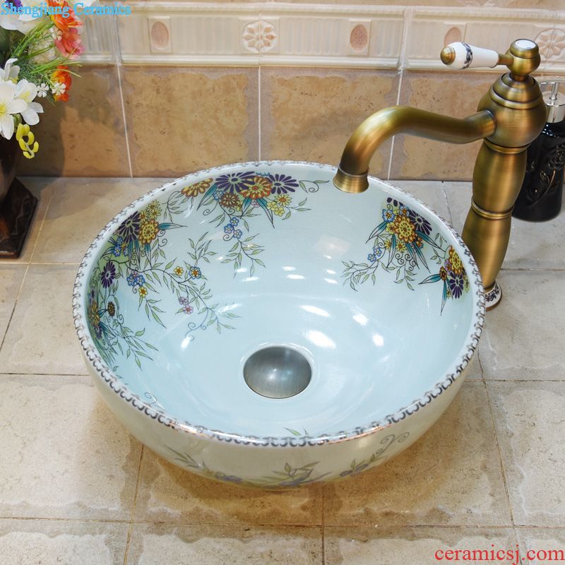 Jingdezhen ceramic column set three-piece five lavatory basin carved lotus art basin sink basin