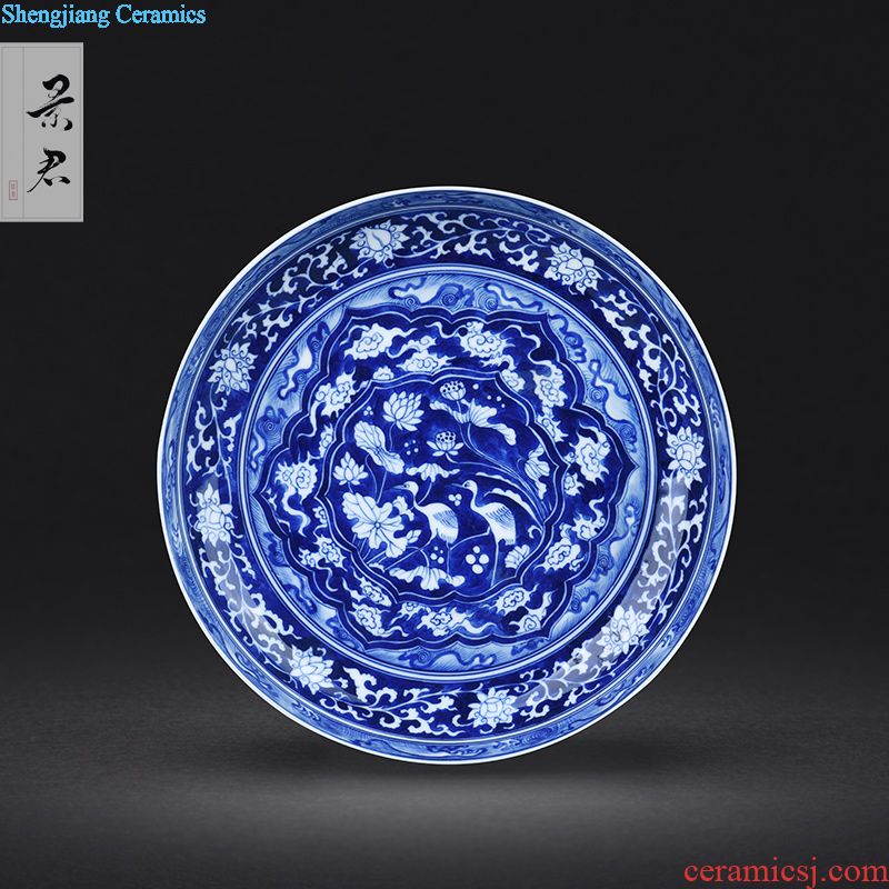 JingJun Hand-sketching jingdezhen blue and white porcelain pot bearing Dry foam plate tea tray A pot of mat The tea table with porcelain tea