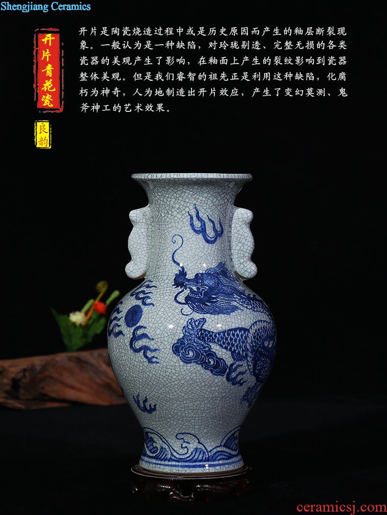 Imitation of jingdezhen ceramics kiln on vase classical modern home sitting room adornment handicraft furnishing articles large