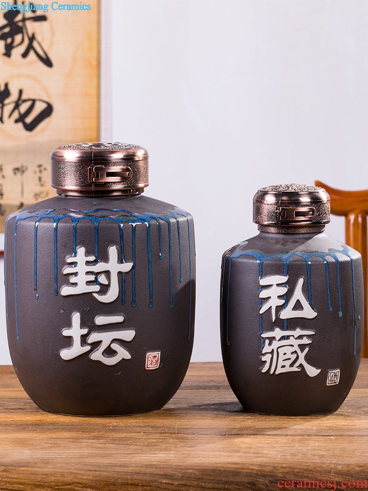 Collection ceramic bottle 5 jins of loading and the secret brew decorative porcelain jar 5 jins of seal home wine