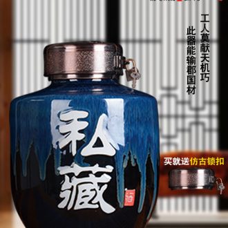 Jingdezhen blue and white porcelain ceramic hand-painted jars wine jar 20 jins of 50 kg bubble wine jar bubble wine bottle with tap