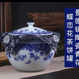 Blue and white landscape of jingdezhen ceramics pu 'er tea pot seal pot of tea gift box packaging household receives gifts