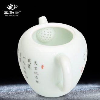 The three frequently white porcelain teapot Jingdezhen kung fu tea set line a pot of four cups of manual written custom