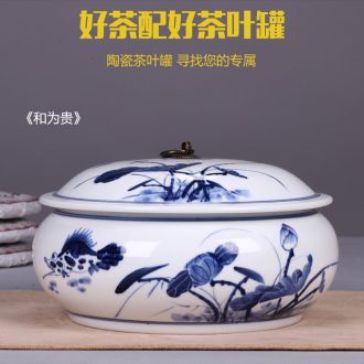 Jingdezhen ceramic moistureproof caddy retro puer tea canister to seal large creative general manual