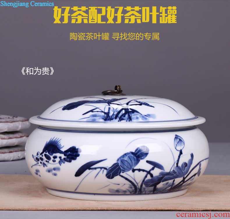 Jingdezhen ceramic moistureproof caddy retro puer tea canister to seal large creative general manual