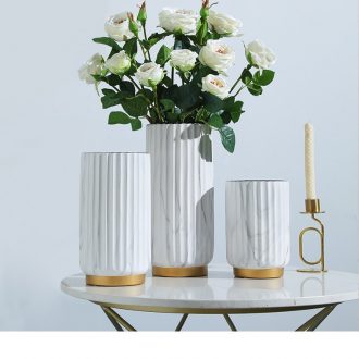 Northern Europe is contemporary and contracted marble grain phnom penh is vertical grain straight cylinder vase places a sitting room to arrange adornment of flower of adornment places a marble grain phnom penh is vertical grain straight cylinder vase北欧现代简约大理石纹金边竖纹直筒花瓶摆件客厅插花装饰品摆件 大理石纹金边竖纹直筒花瓶