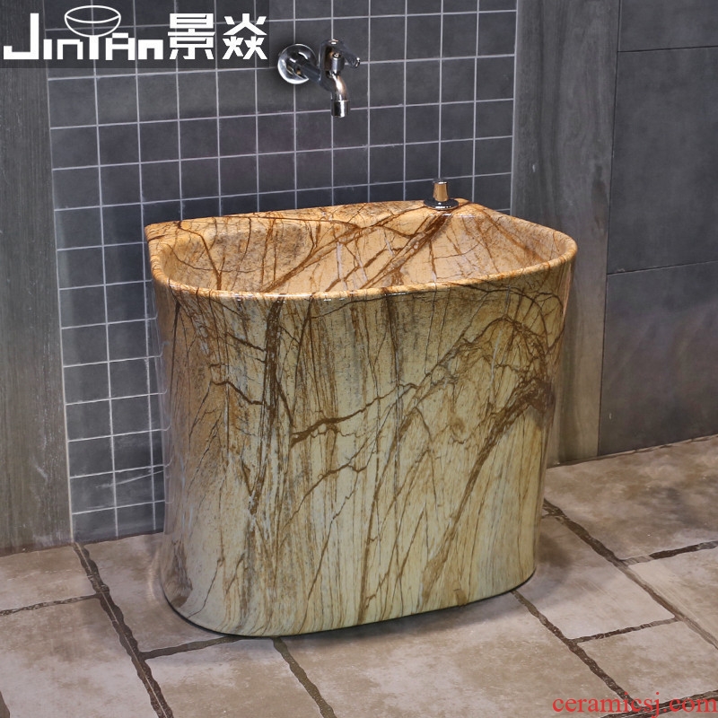 JingYan marble balcony mop pool Europe type rectangular ceramic mop basin control automatic mop pool water