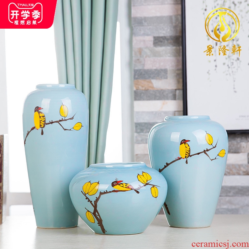 Jingdezhen ceramic hand-painted vases, three-piece suit of new Chinese style living room furnishing articles wine handicraft decorative household items