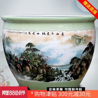 Hand painted the mountain is young green water forever jingdezhen ceramic landing fish tank yard large sitting room place a goldfish bowl
