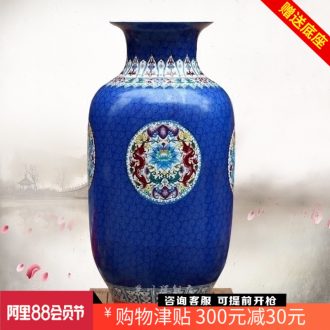 Jingdezhen ceramics peony wax gourd big blue vase home sitting room mesa study office modern furnishing articles