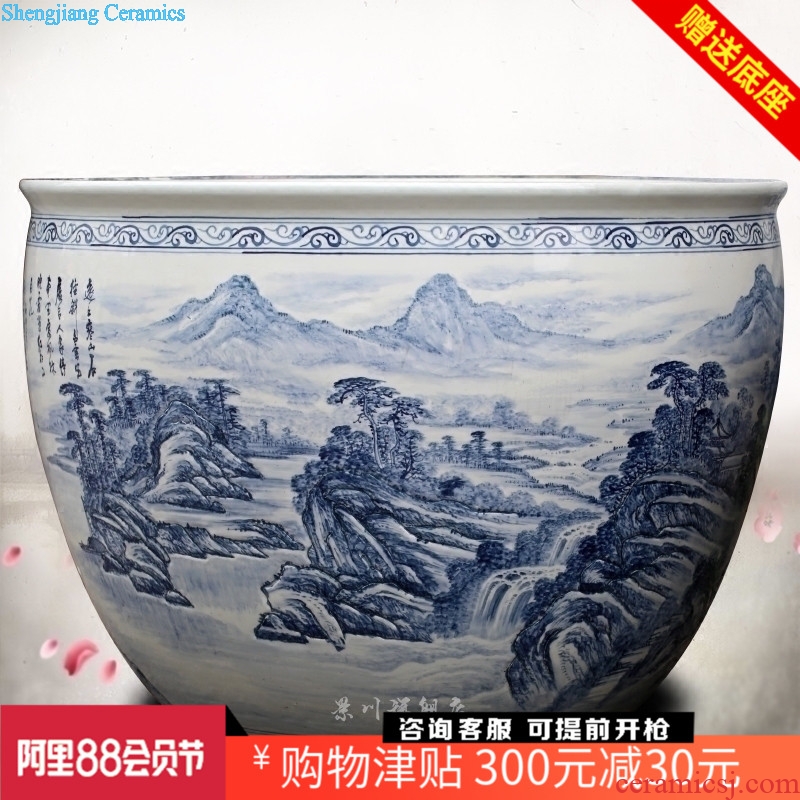 Jingdezhen ceramic sculpture hand-painted landscape painting the sitting room aquarium household garden furnishing articles calligraphy and painting the tortoise cylinder