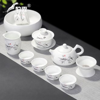 Leopard lam ceramic kung fu tea set suit household teapot contracted and contemporary tea cups dehua white porcelain small set of ideas
